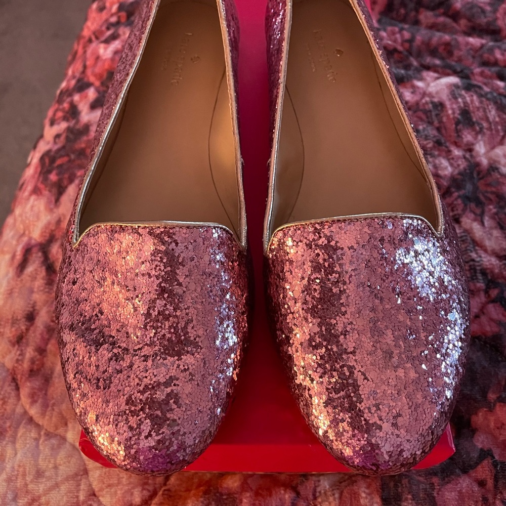Kate Spade Trick Rose Pink Glitter Loafer NIB 9